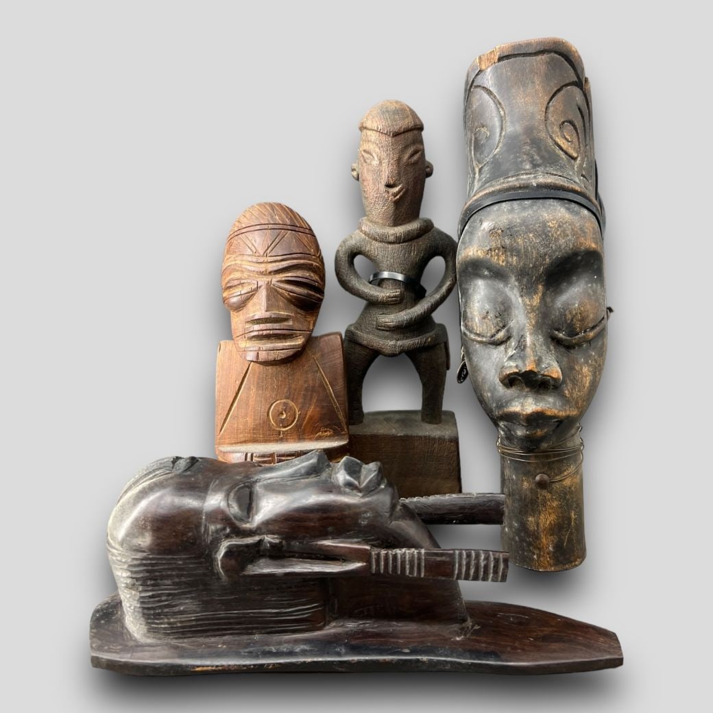 Vintage Lot of 4 Carved Wooden African Figurines (1 of 4)
