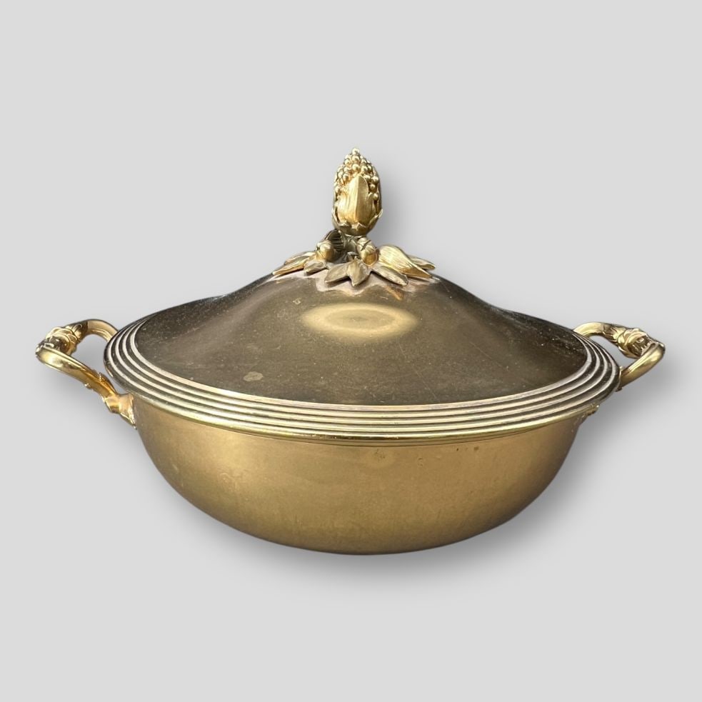 Antique French Christofle Gold Plated Covered Dish: Antique French Christofle Gold Plated Covered Dish. Marked on the bottom. 580375.