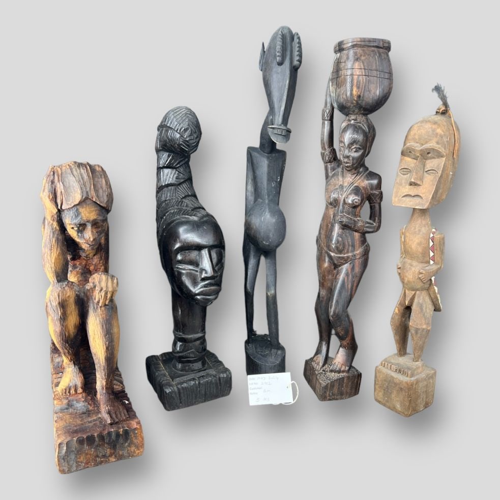 Lot of 5 Large Tall Carved Wooden African Figures (1 of 6)