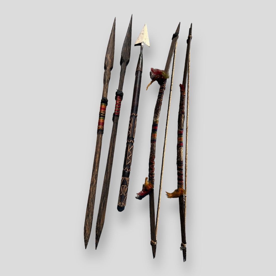 Lot of 5 Carved Wooden Tribal African Bows (2) & Spears (3) (1 of 7)