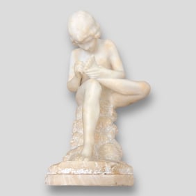 Antique Carved Marble Sculpture of a Boy w/ Thorn