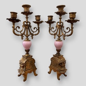 Pair Of French Guilt Brass Candlelabras