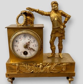 Antique French Empire Bronze Ormolu Figural Clock
