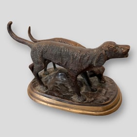 German Shorthair Pointers Hunting Dogs Bronze Sculpture