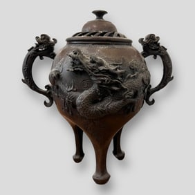 Antique Japanese Dragon Bronze Incense Burner