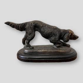 Vintage Bronze Hunting Pointer Dog Statue
