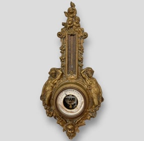 Antique Bronze Figural Barometer W/ Cherub Putti Design