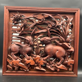 Asian Oriental Hand Carved Wooden Panel