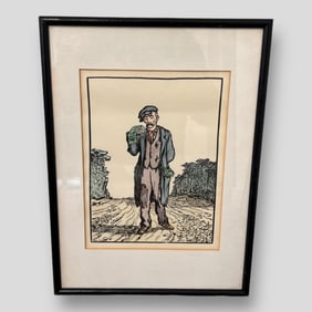 Jack B. Yeats (Irish, 1871-1957) Woodblock Print The Ballad Singer