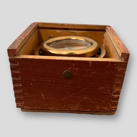 Antique American Boat Compass In Wooden Box