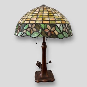 Antique Leaded Glass with Unique Shade & Handel Base Lamp