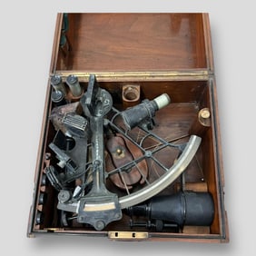 Antique Bronze Sextant in Original Wooden Box