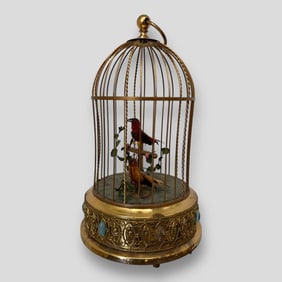 Vintage German 2 Birds in Cage Music Box Automaton