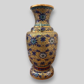 Vintage Chinese Cloisonne Enamel Floral Pattern Brass Vase