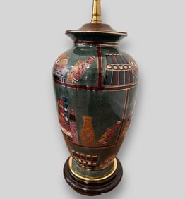 Vintage Porcelain Table Lamp on Wooden Base