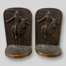Pair of Antique Bronze Native American Horse Bookends