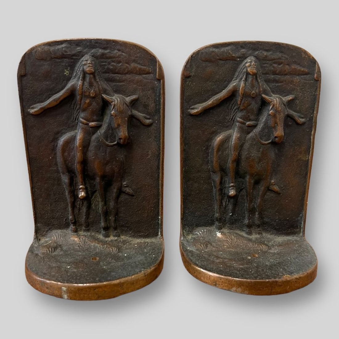 Pair of Antique Bronze Native American Horse Bookends (1 of 5)