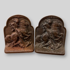 Antique Hubley Saint George Knight Slays Dragon 312 Metal Bookends