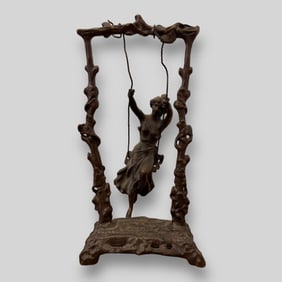 Vintage Bronze Statue of a Girl on a Swing Auguste Moreau (France, 1834-1917) Art Nouveau