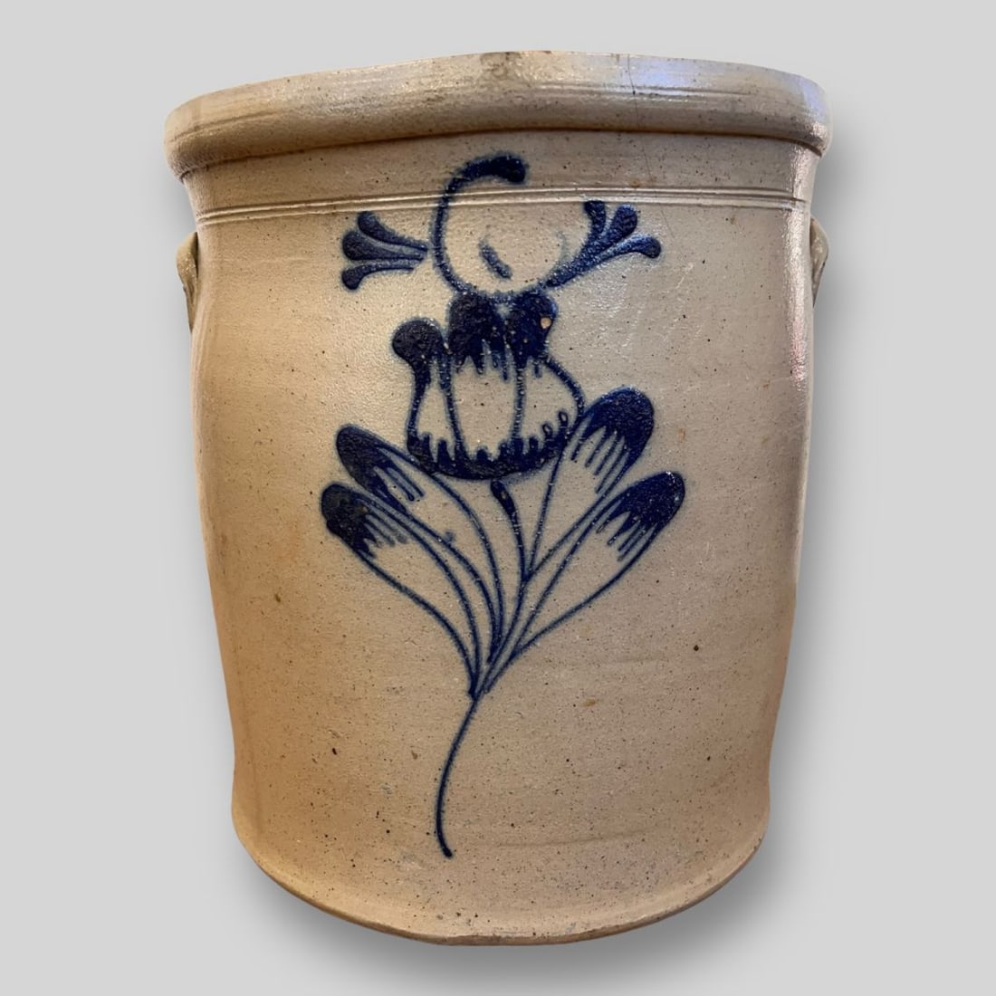 Antique Unmarked Blue Floral Design Crock Stoneware (1 of 9)