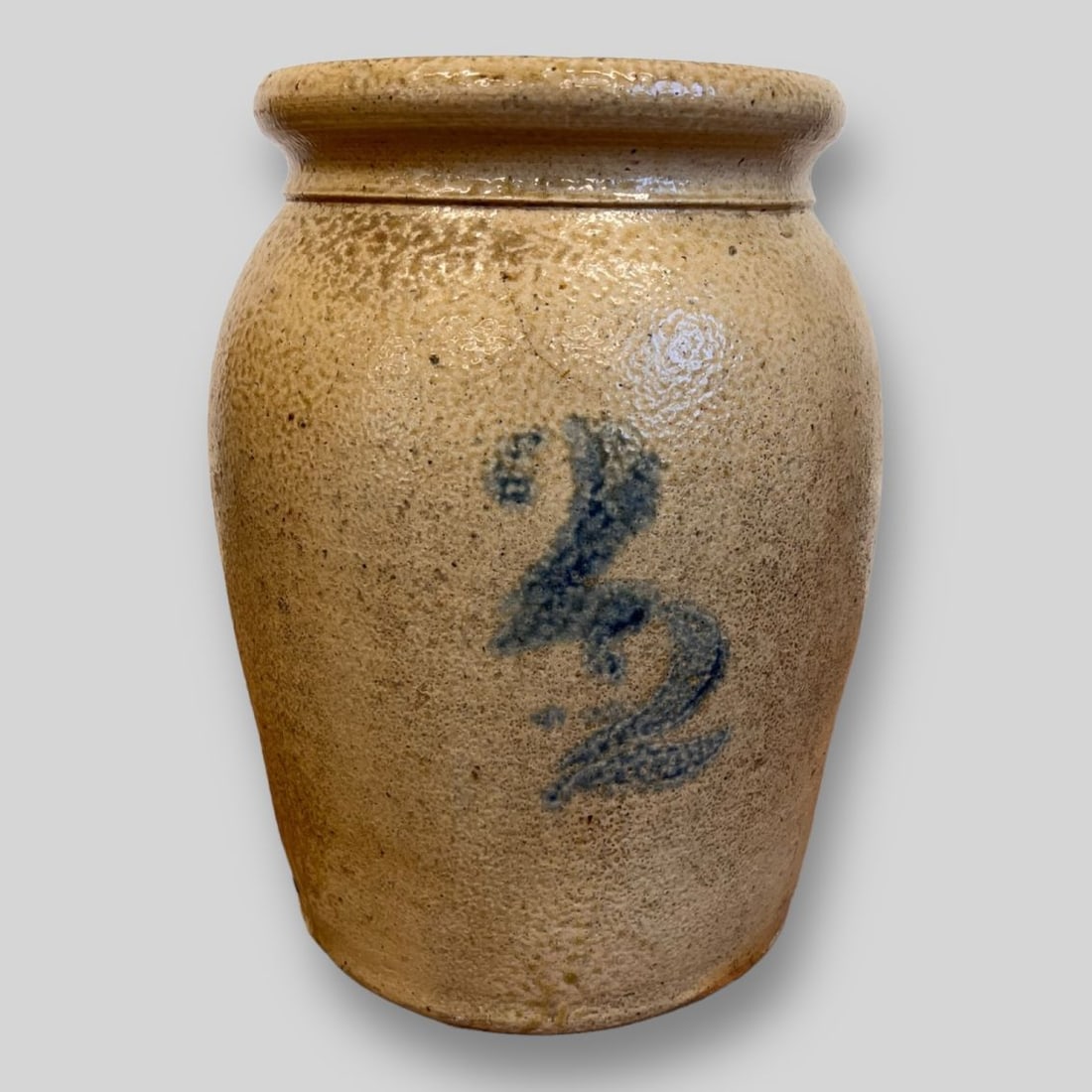 Antique Unmarked Crock Stoneware 22 Jug: Antique Unmarked Crock Stoneware 22 Jug. Cobalt decorated design. Some chips on the bottom.