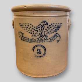 Antique American Eagle E. Pluribus Unum Crock Stoneware #5 Jar