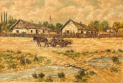 Fent Janos (Hungary, 1905-1992) Acrylic Landscape Painting on Canvas