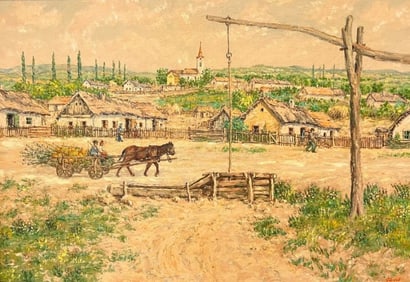 Fent Janos (Hungary, 1905-1992) Acrylic Landscape Painting On Canvas