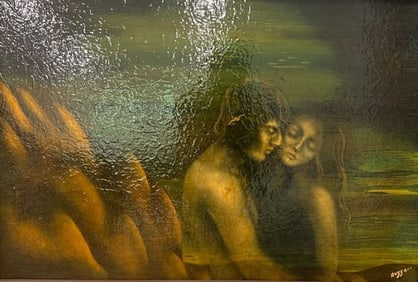 Lester Russon (USA, 1925-1988) Nude Couple Embracing Painting on Canvas