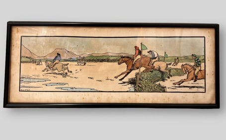 Jack B. Yeats (Irish, 1871-1957) Woodblock Print Horse Equestrian Jockeys