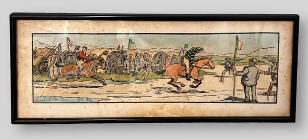 Jack B. Yeats (Irish, 1871-1957) Woodblock Print Horse Equestrian Jockeys