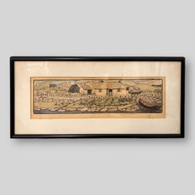 Jack B. Yeats (Irish, 1871-1957) Woodblock Print Landscape Farm Country Home