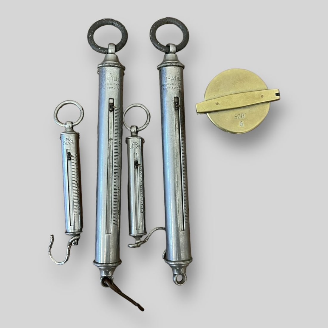 Lot of 4 Antique Chatillon NY Pocket Scales & Brass Weights (1 of 9)