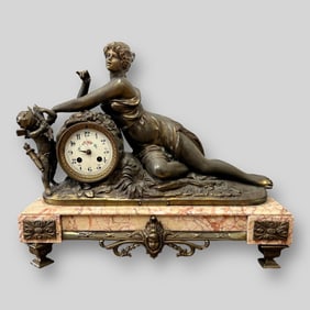 Antique Bronzed Metal Mantel Clock / Sculpture by Guillemin (French, 1860-1888)