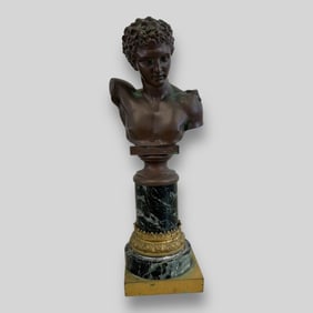 Vintage Bronze Bust of Hermes Statue on Marble Base