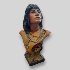 Antique Large Native American Arapaho Indian Chalkware Bust 19" Tall