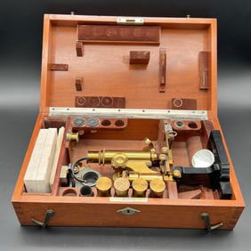 Antique 1880-1890 Brass Microscope C. Zeiss Jena in Wooden Box