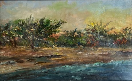 Unsigned Seascape Landscape Beach Oil Painting on Canvas