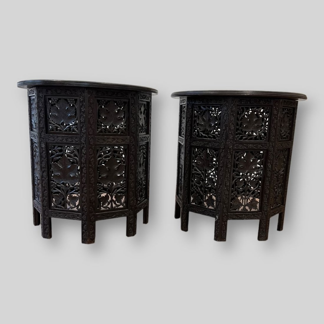 Antique Pair of Anglo Indian Carved Octagonal Folding Tables (1 of 10)