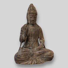 Antique Chinese Carved Wooden Seated Buddha Statue