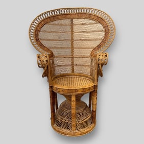 Antique Emmanuelle Peacock Wooden Wicker Child Chair
