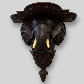 Antique Carved Hanging Wall Shelf Ebony Elephant Head