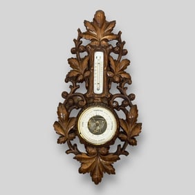 Antique Carved Black Forest Wall Barometer Thermometer Veranderlyk
