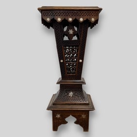 Antique Tall Middle Eastern Moorish Carved & Inlaid Pedestal Table