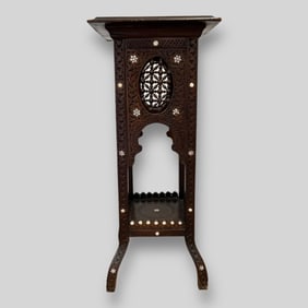 Antique Middle Eastern Moorish Carved & Inlaid Pedestal Table