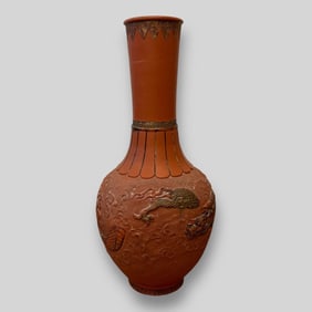 Antique Japanese Dragon Style Design Art Pottery Terra Cotta Vase