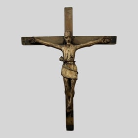 Antique Primitive Hand Carved Jesus on the Cross Crucifix