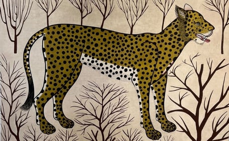 Mid-Century Modern Large Leopard Big Cat Painting