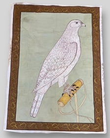 Antique Asian Hand Painted Falcon Tapestry