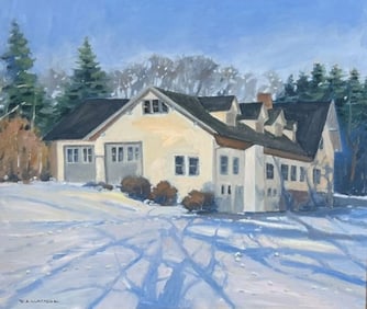 Robert A. Waltsak (N.J., b.1944) Oil Painting of House in the Snow Winter Landscape
